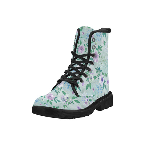 Watercolor Spring Flowers Pattern cyan lilac Martin Boots for Men (Black) (Model 1203H)