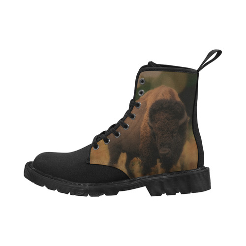 Awesome Powerfull Bison In Wildlife Martin Boots for Men (Black) (Model 1203H)