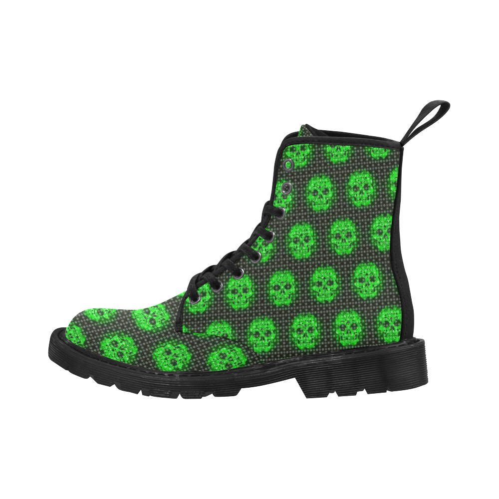 skulls and dotts, green by JamColors Martin Boots for Women (Black) (Model 1203H)