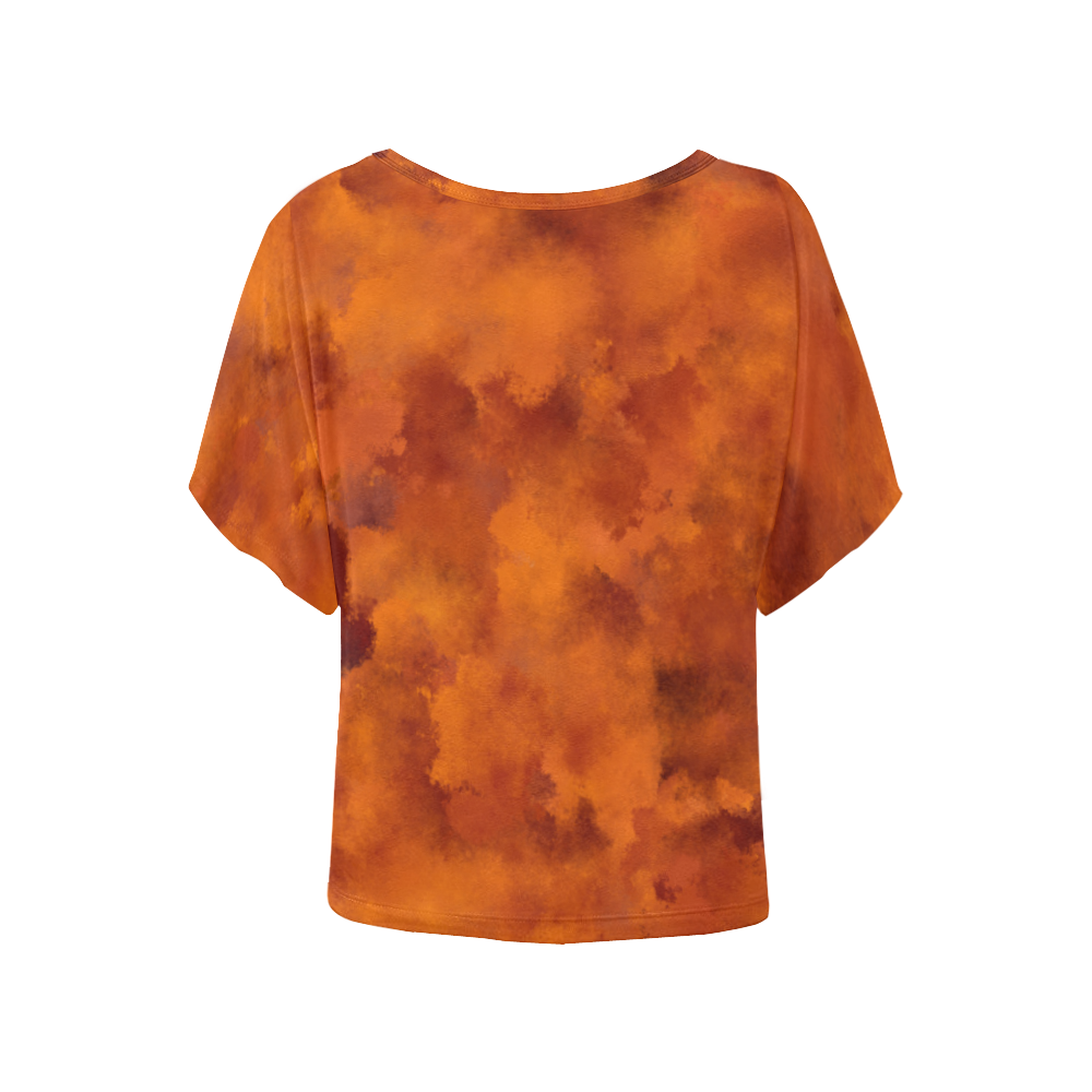 Orange red batik look Women's Batwing-Sleeved Blouse T shirt (Model T44)