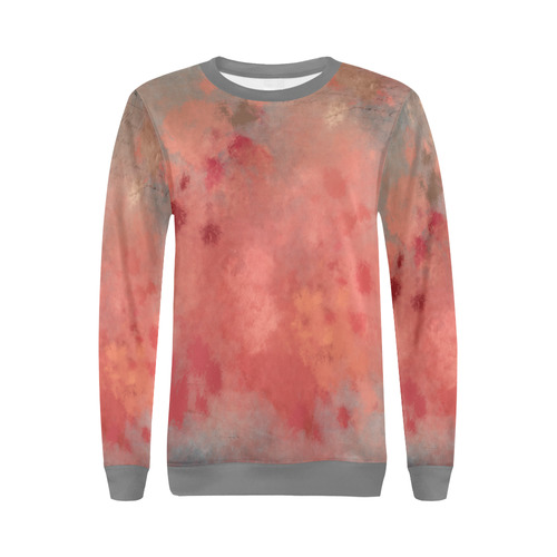 Coral peach grey letter batik look All Over Print Crewneck Sweatshirt for Women (Model H18)