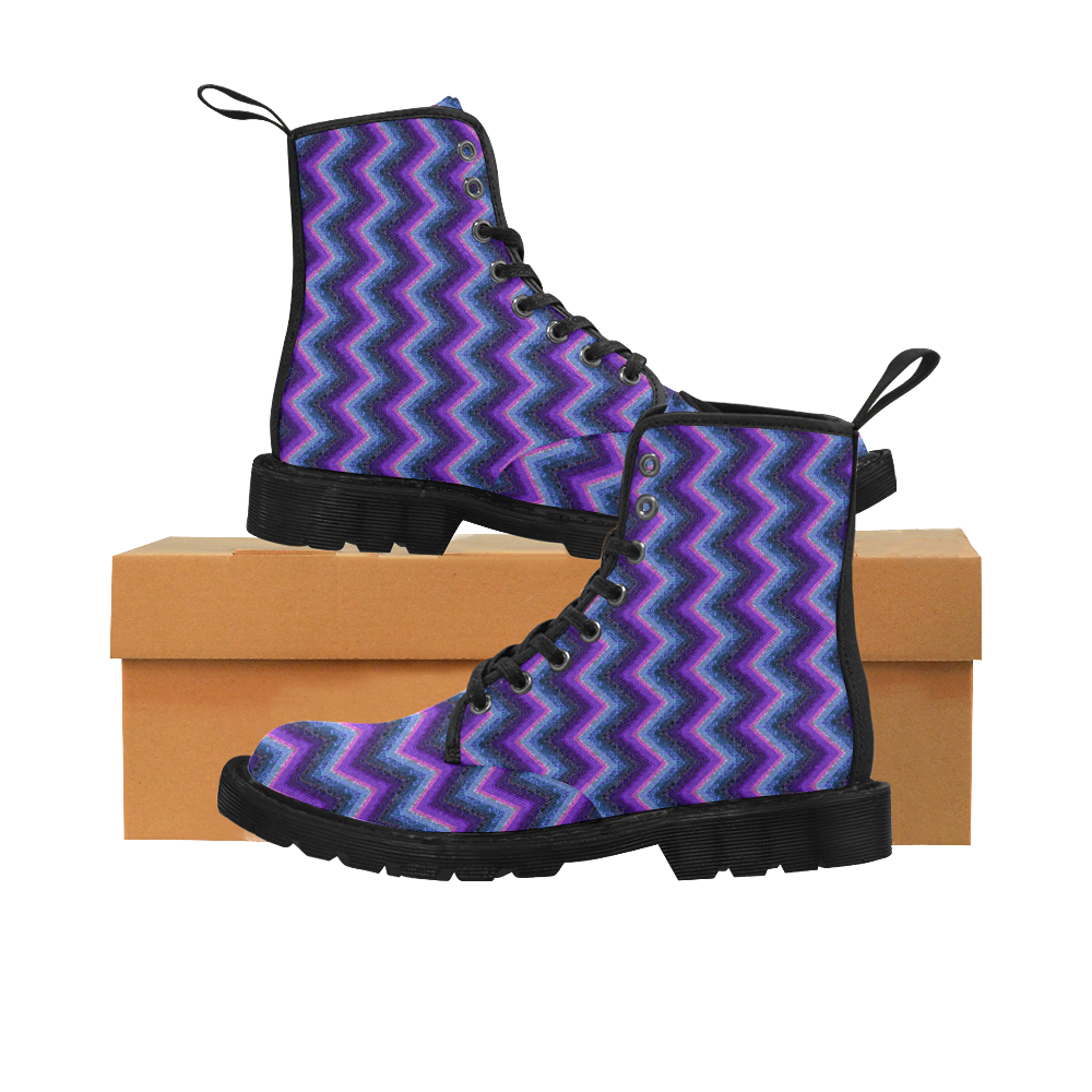 Purple Marble Chevrons Martin Boots for Women (Black) (Model 1203H)