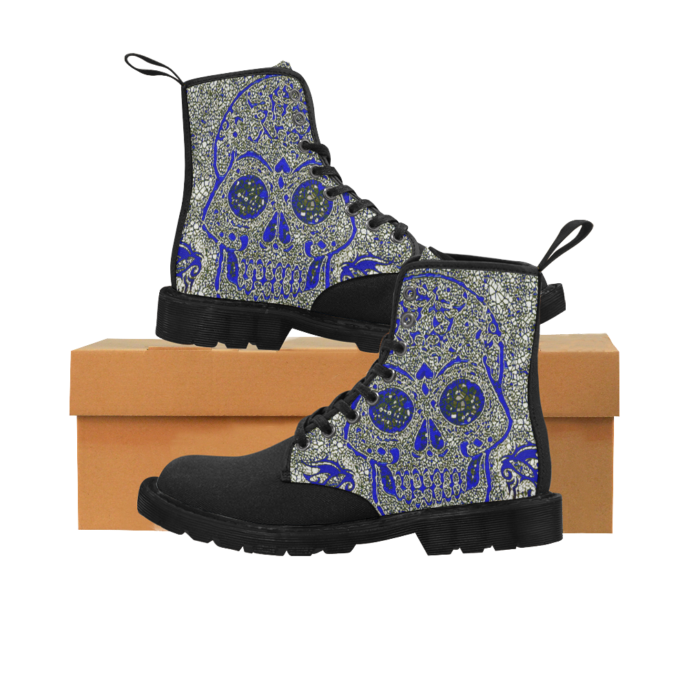 mosaic skull blue, bw by JamColors Martin Boots for Men (Black) (Model 1203H)