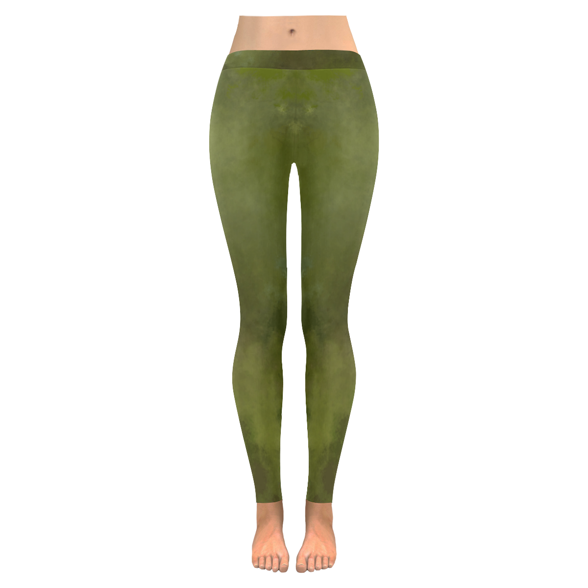Green brown batik look Women's Low Rise Leggings (Invisible Stitch) (Model L05)