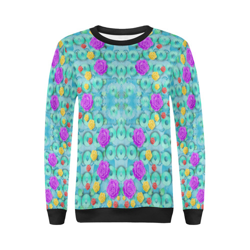 Season for roses and polka dots All Over Print Crewneck Sweatshirt for Women (Model H18)