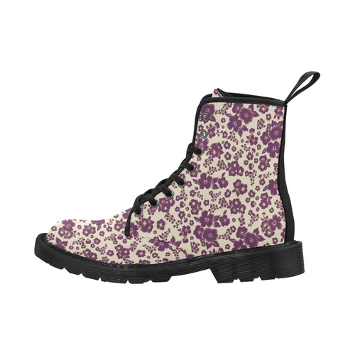 Trendy Flowers Pattern Purple Martin Boots for Men (Black) (Model 1203H)