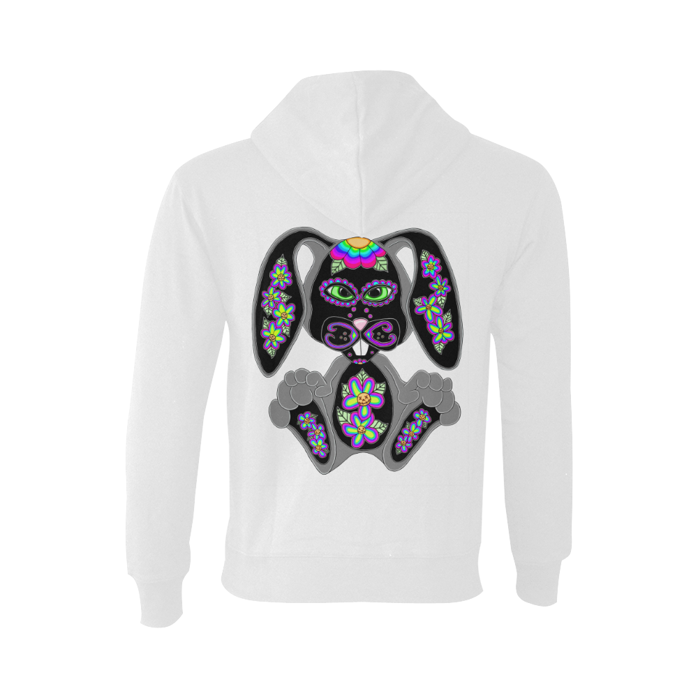 Neon Rainbow Sugar Skull Bunny White Oceanus Hoodie Sweatshirt (NEW) (Model H03)