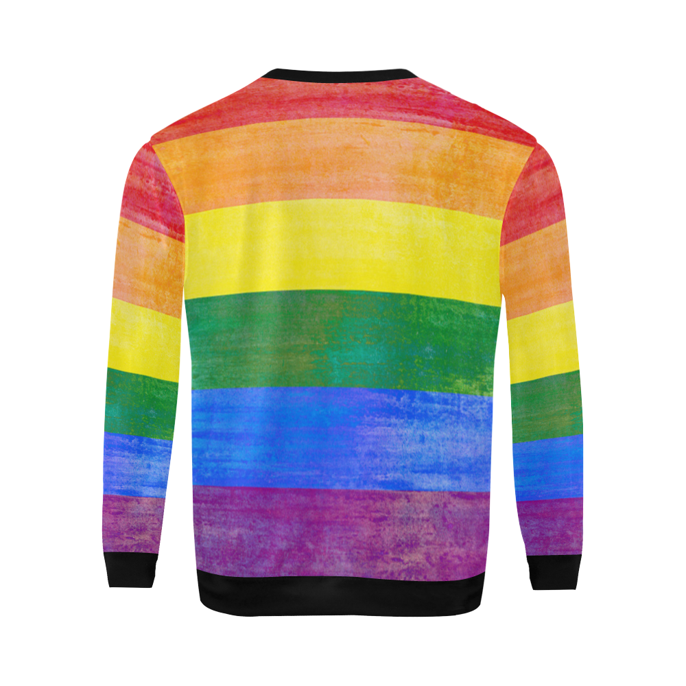 Rainbow Flag Colored Stripes Grunge All Over Print Crewneck Sweatshirt for Men/Large (Model H18)