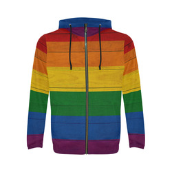 Rainbow Flag Colored Stripes Wood All Over Print Full Zip Hoodie for Men (Model H14)