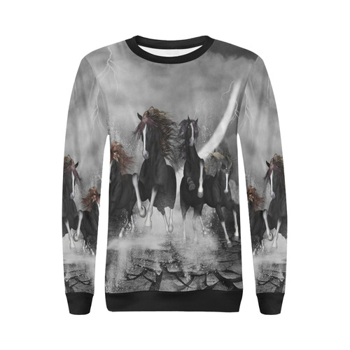 Awesome running black horses All Over Print Crewneck Sweatshirt for Women (Model H18)