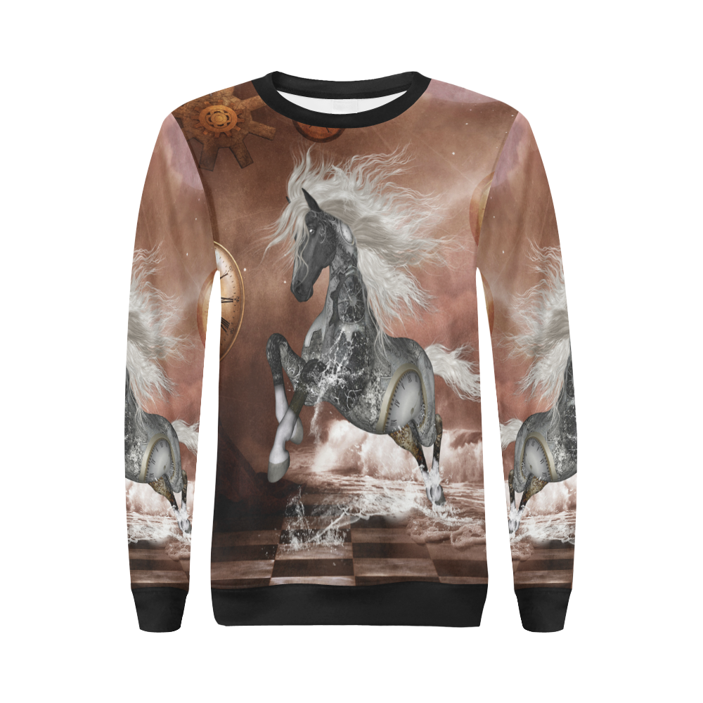 Amazing steampunk horse, silver All Over Print Crewneck Sweatshirt for Women (Model H18)