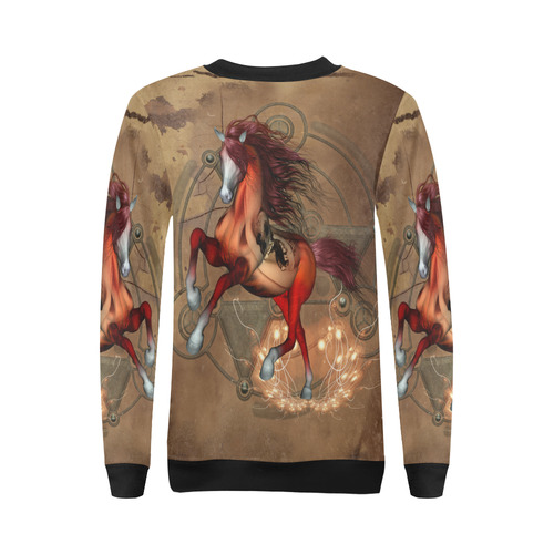 Wonderful horse with skull, red colors All Over Print Crewneck Sweatshirt for Women (Model H18)