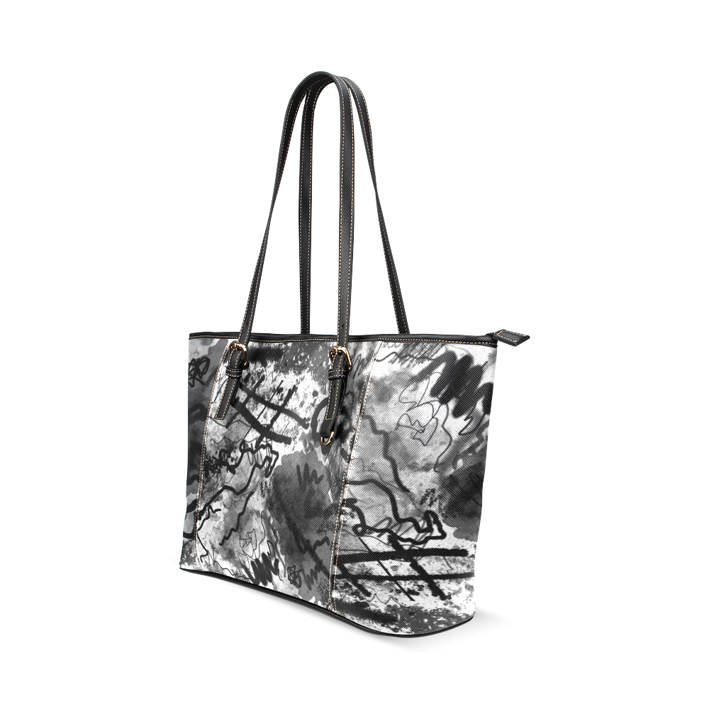 Abstract Sketch Leather Tote Bag/Small (Model 1640)