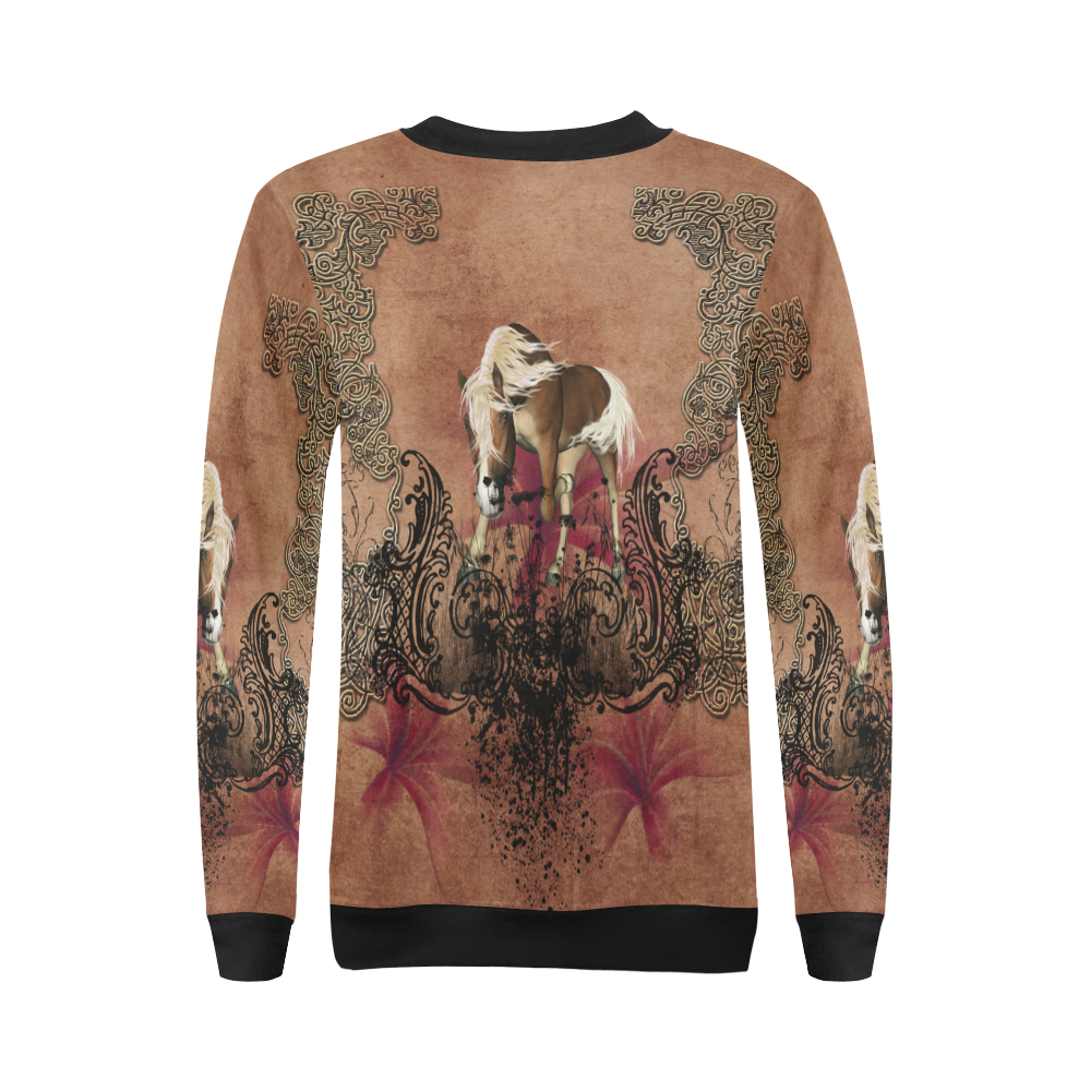 Amazing horse with flowers All Over Print Crewneck Sweatshirt for Women (Model H18)