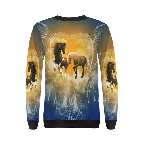 Horses with heart made of water All Over Print Crewneck Sweatshirt for Women (Model H18)