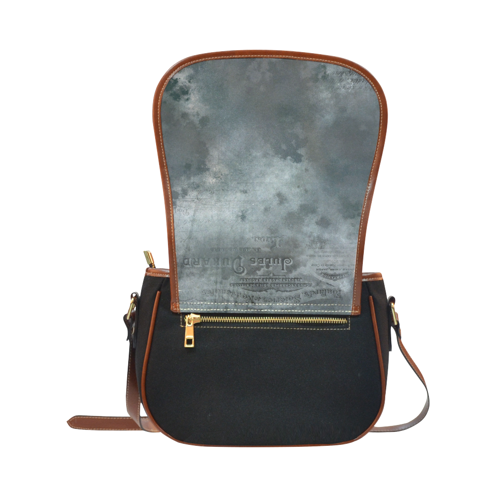 Dark grey letter vintage batik look Saddle Bag/Small (Model 1649)(Flap Customization)