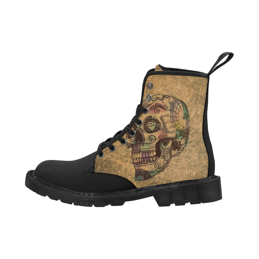 grunge skull A by JamColors Martin Boots for Women (Black) (Model 1203H)