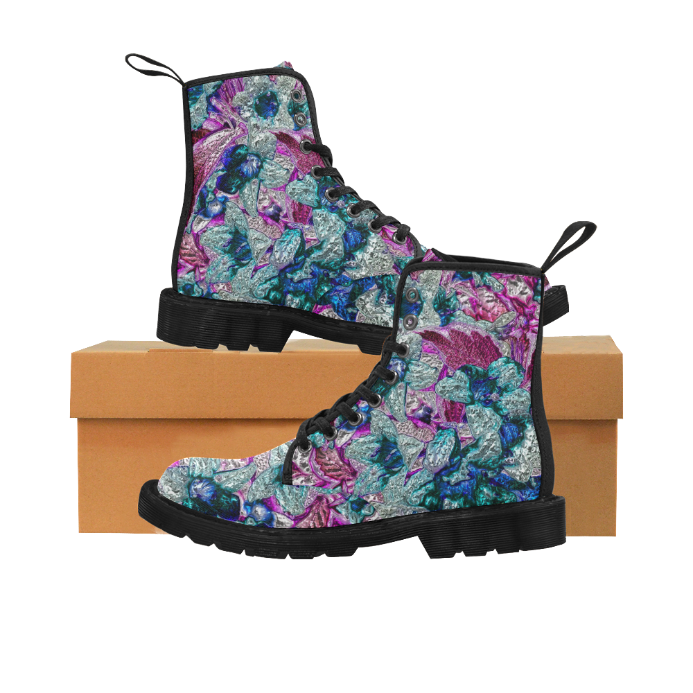 Floral, glossy Chrome 2C by FeelGood Martin Boots for Women (Black) (Model 1203H)