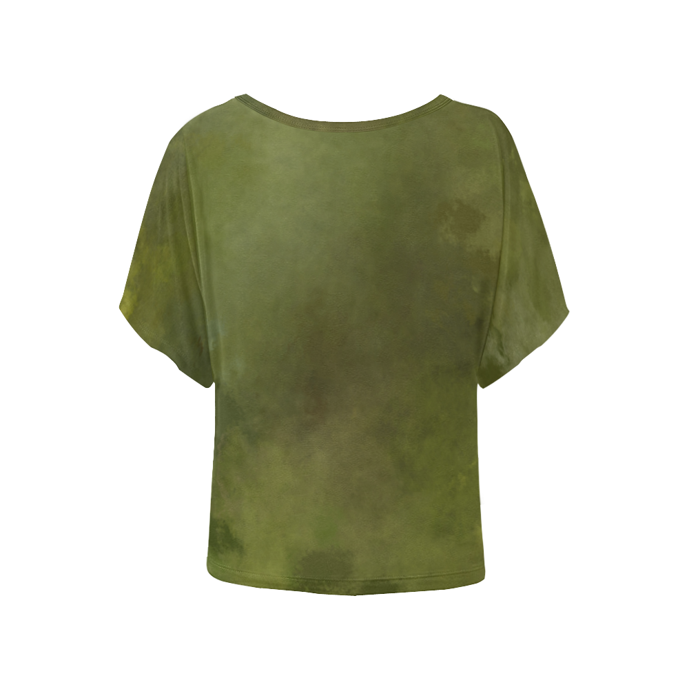 Green brown batik look Women's Batwing-Sleeved Blouse T shirt (Model T44)