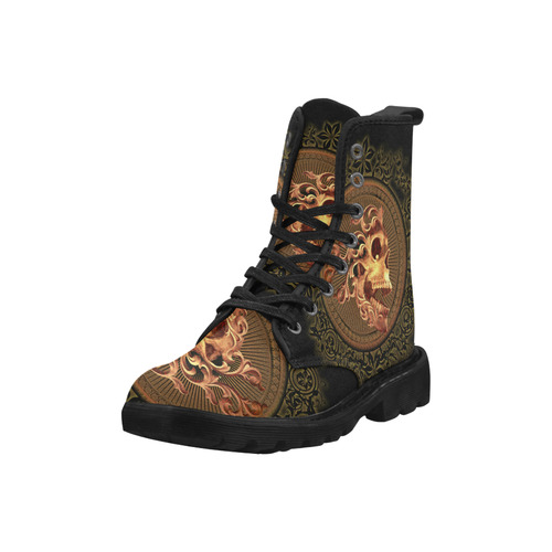Amazing skull with floral elements Martin Boots for Women (Black) (Model 1203H)
