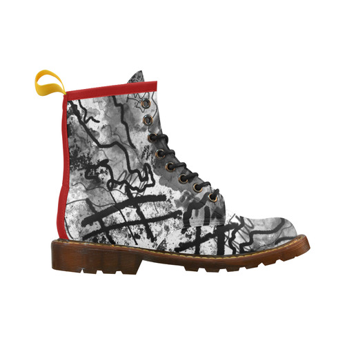 Abstract Sketch on Red High Grade PU Leather Martin Boots For Men Model 402H