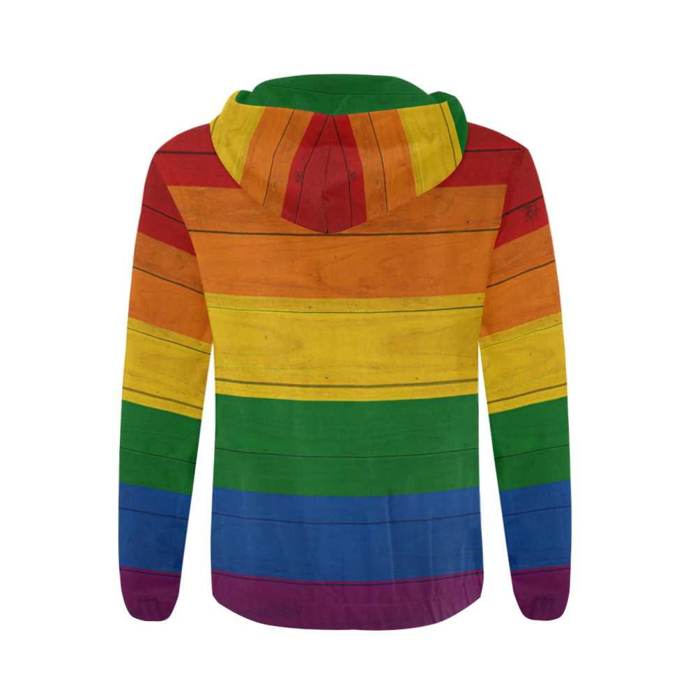 Rainbow Flag Colored Stripes Wood All Over Print Full Zip Hoodie for Men (Model H14)