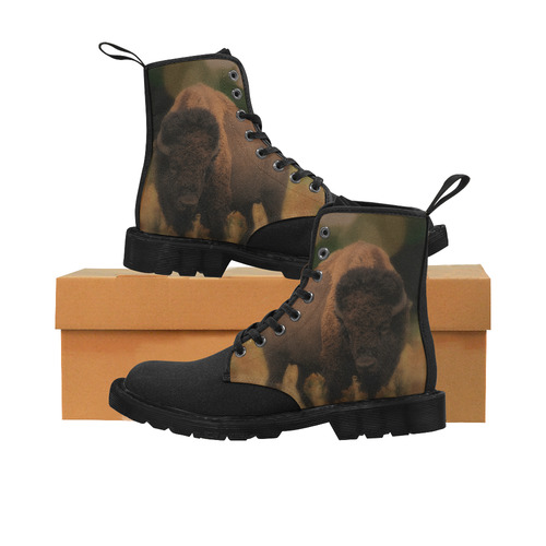 Awesome Powerfull Bison In Wildlife Martin Boots for Men (Black) (Model 1203H)