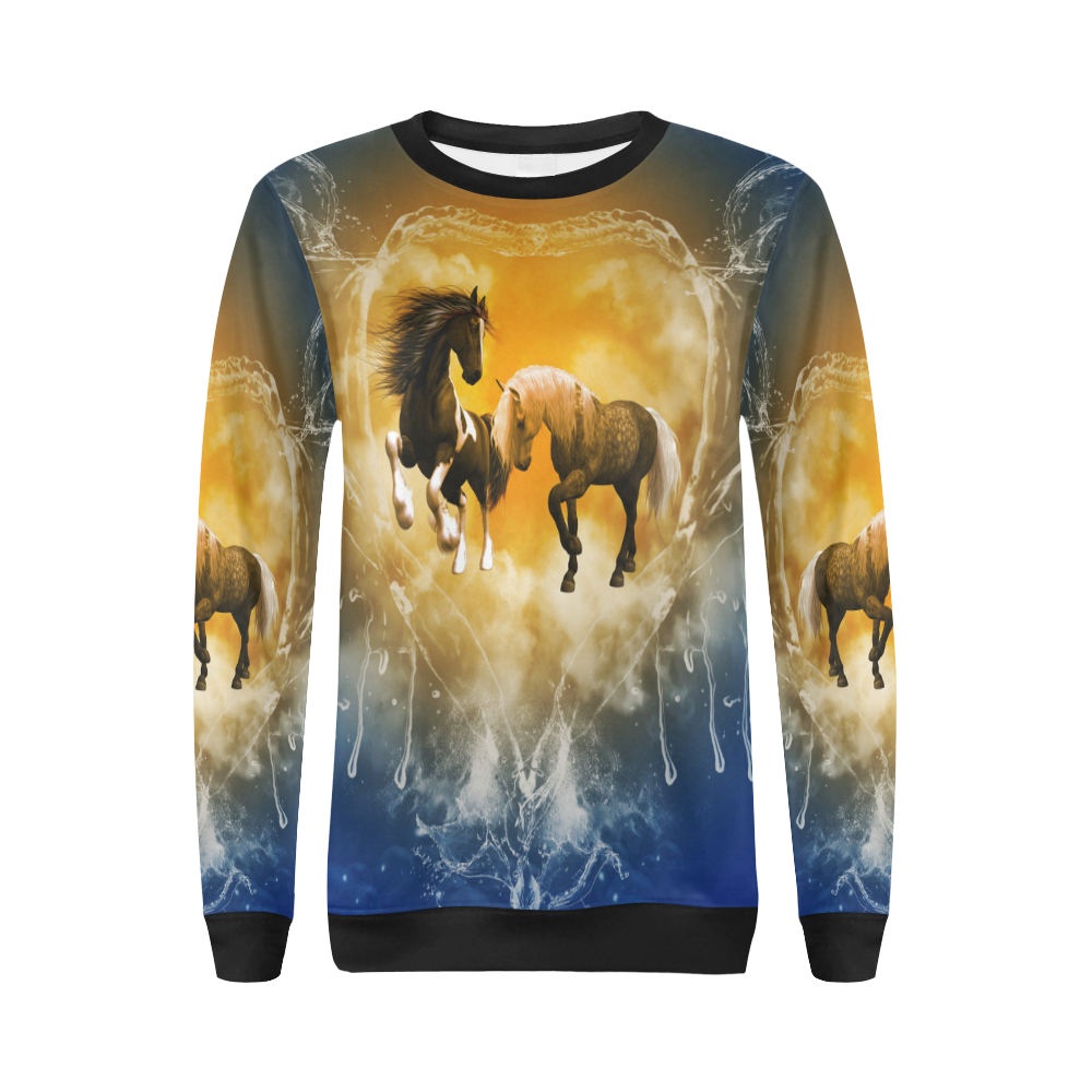 Horses with heart made of water All Over Print Crewneck Sweatshirt for Women (Model H18)