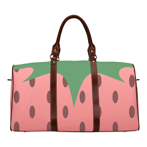 Strawberry with Brown Strap Waterproof Travel Bag/Small (Model 1639)