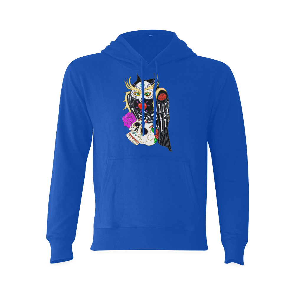 Sugar Skull Owl And Skull Blue Oceanus Hoodie Sweatshirt (Model H03)