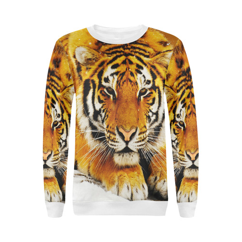Siberian Tiger All Over Print Crewneck Sweatshirt for Women (Model H18)