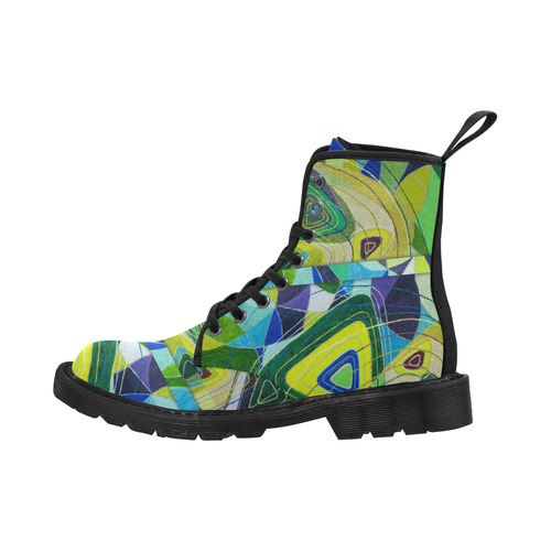 Abstract Geometric Fabric Painting Blue Green Martin Boots for Women (Black) (Model 1203H)