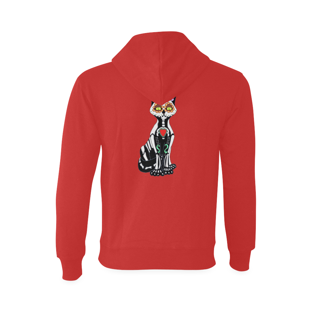 Sugar Skull Cat Red Oceanus Hoodie Sweatshirt (Model H03)