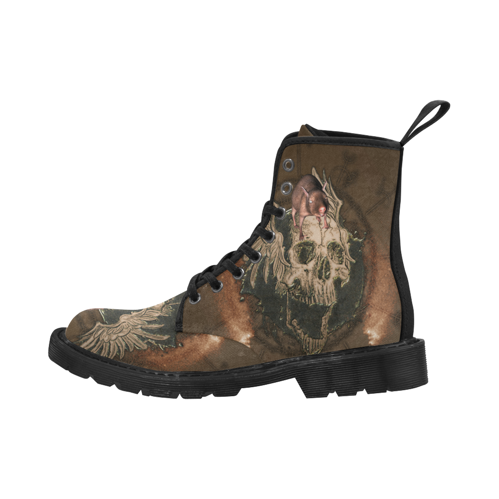 Awesome skull with rat Martin Boots for Men (Black) (Model 1203H)