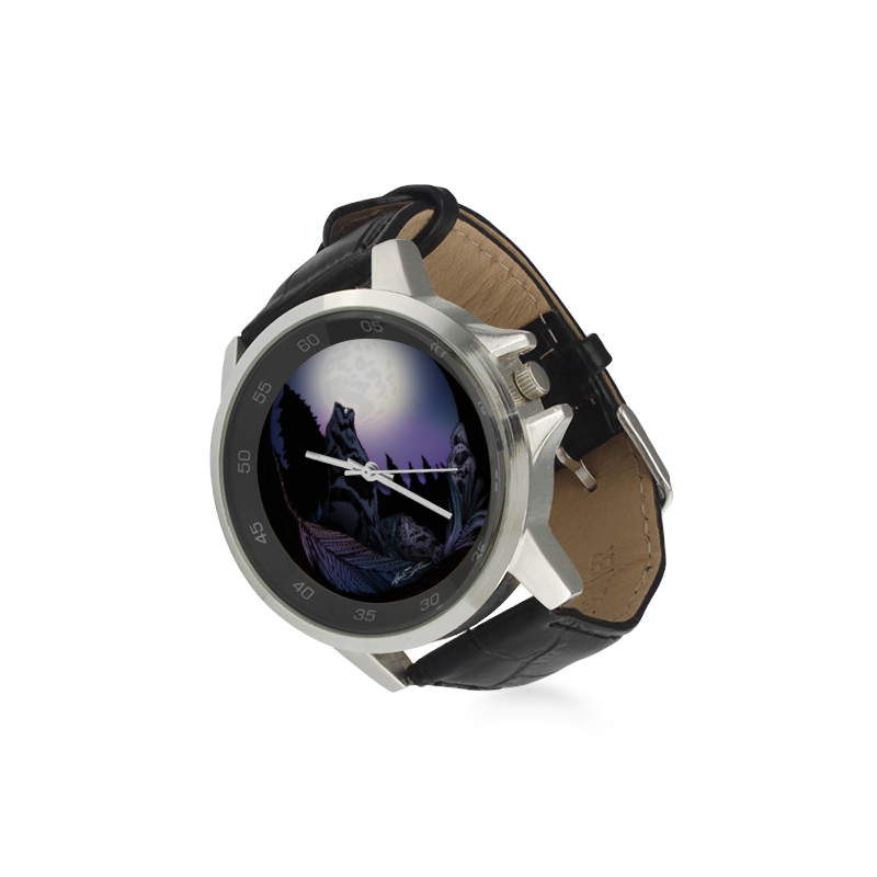 Howling Wolf Unisex Stainless Steel Leather Strap Watch(Model 202)
