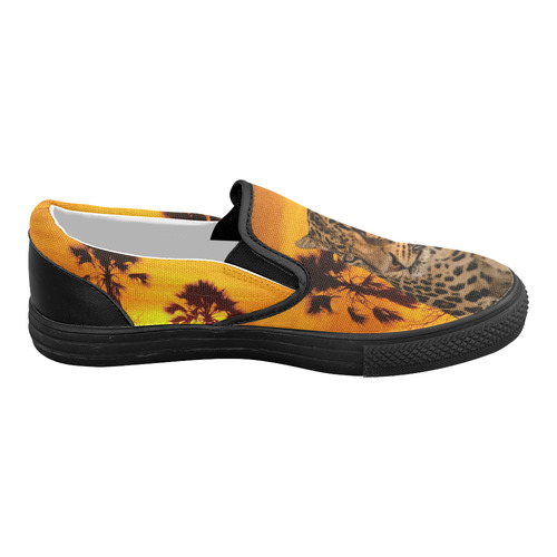 Leopard and Sunset Women's Slip-on Canvas Shoes (Model 019)