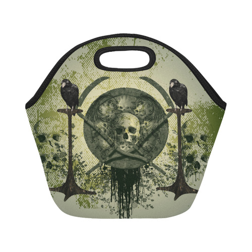 Skulls with crows Neoprene Lunch Bag/Small (Model 1669)