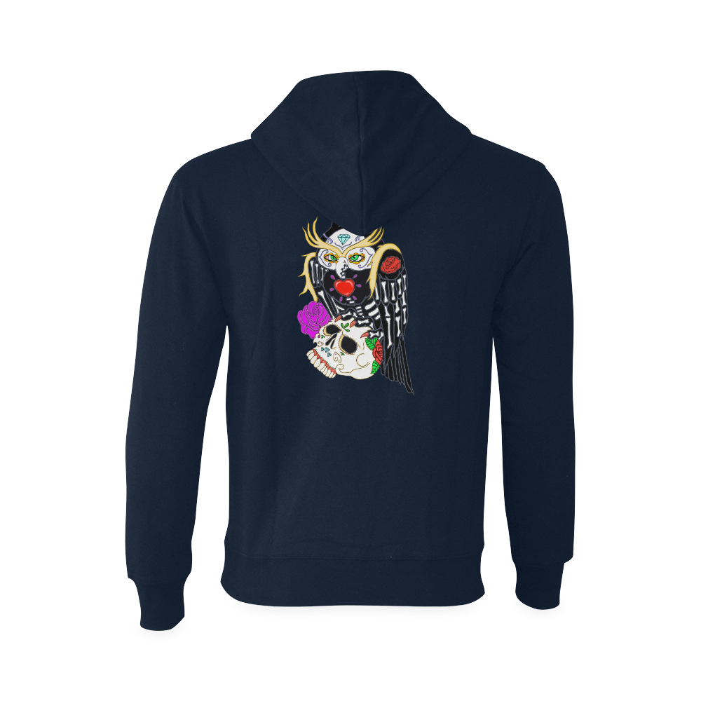 Sugar Skull Owl And Skull Dark Blue Oceanus Hoodie Sweatshirt (Model H03)
