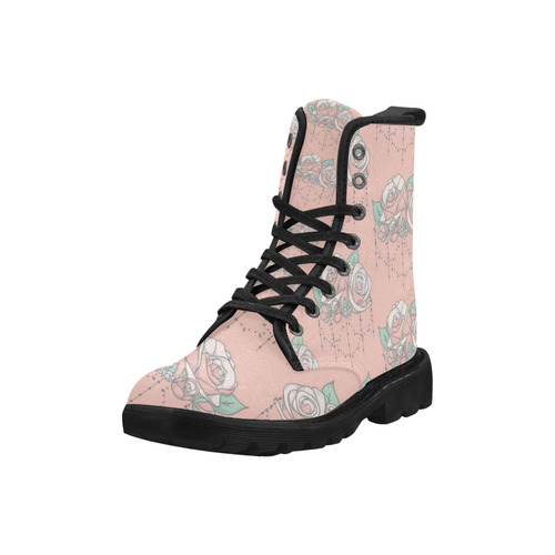 Roses And Pearls - salmon color Martin Boots for Women (Black) (Model 1203H)
