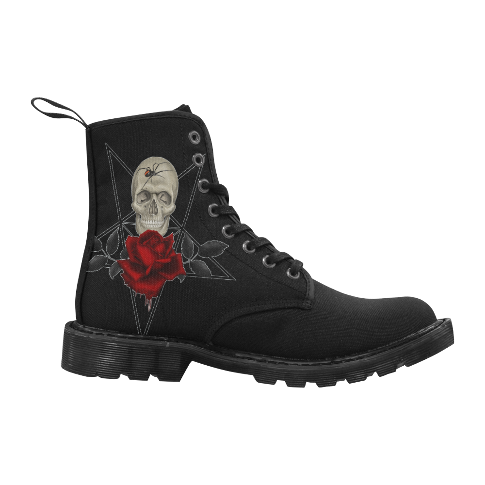 Gothic Skull With Spider And Pentagram Martin Boots for Women (Black) (Model 1203H)