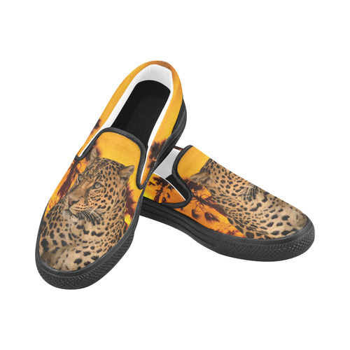 Leopard and Sunset Slip-on Canvas Shoes for Men/Large Size (Model 019)