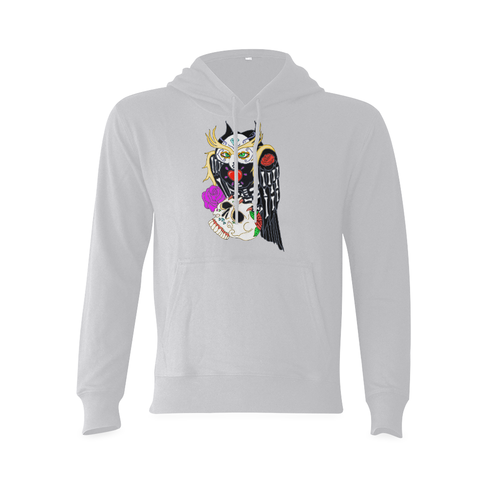 Sugar Skull Owl And Skull Grey Oceanus Hoodie Sweatshirt (Model H03)