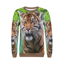 Tiger and Waterfall All Over Print Crewneck Sweatshirt for Women (Model H18)