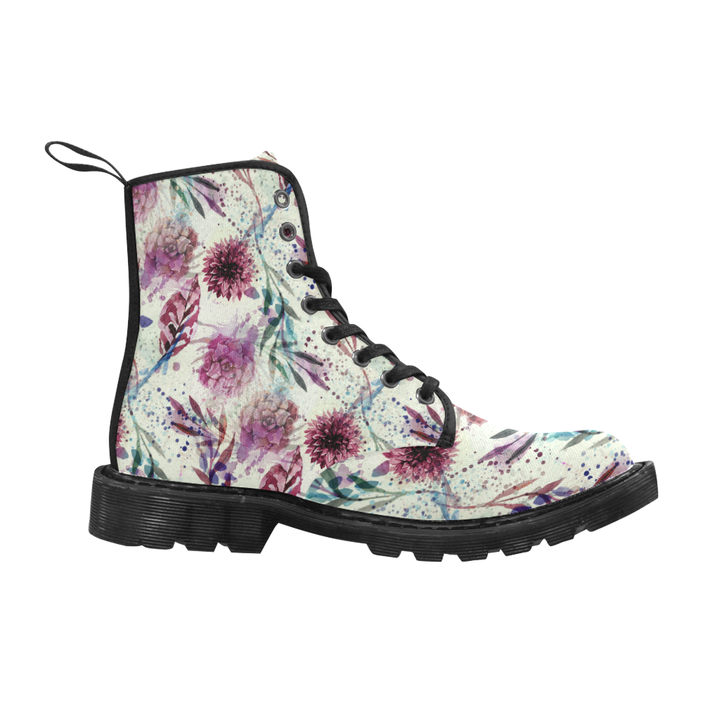 Water Color Flowers Martin Boots for Women (Black) (Model 1203H)