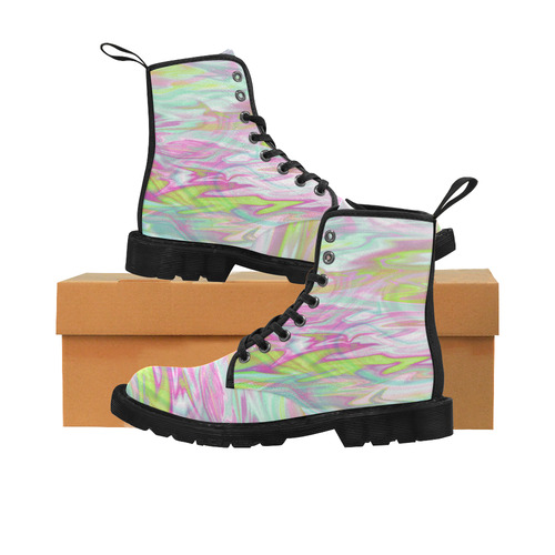 Pastel Iridescent Marble Waves Pattern Martin Boots for Women (Black) (Model 1203H)
