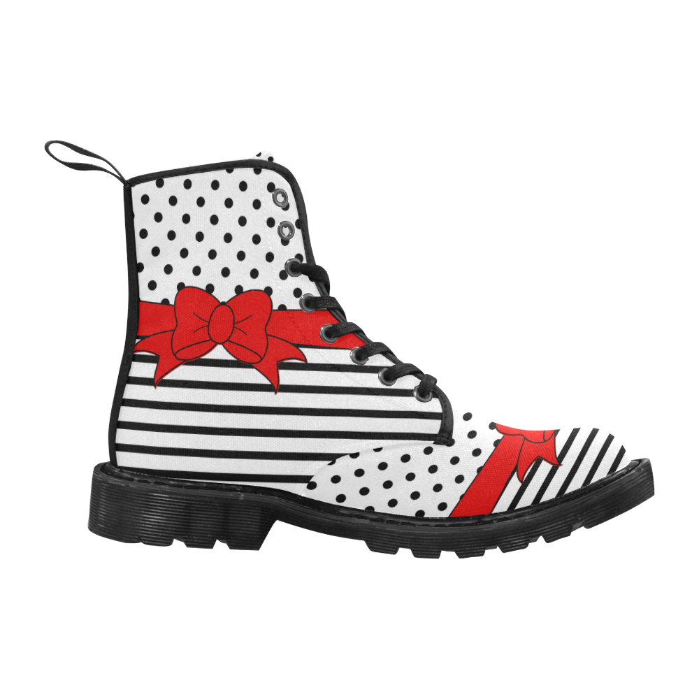 Polka Dots Stripes black white Comic Ribbon red Martin Boots for Women (Black) (Model 1203H)