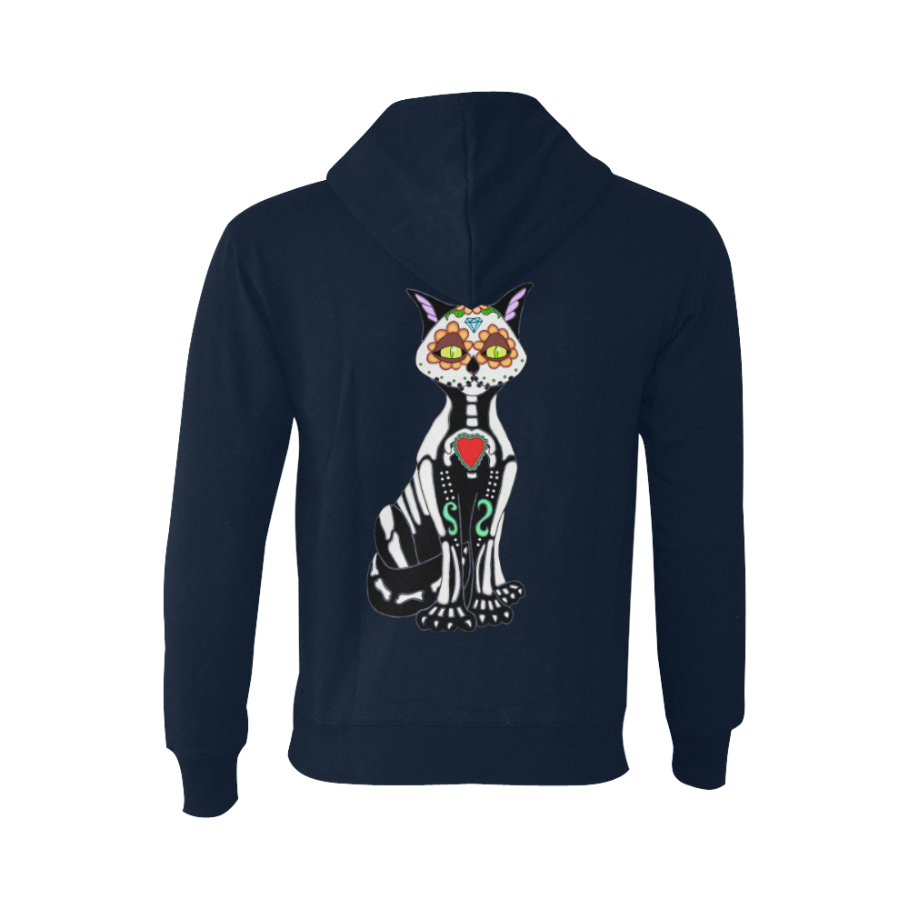 Sugar Skull Cat Dark Blue Oceanus Hoodie Sweatshirt (NEW) (Model H03)