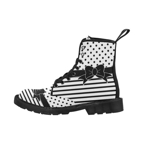 Polka Dots Stripes black white Comic Ribbon black Martin Boots for Women (Black) (Model 1203H)