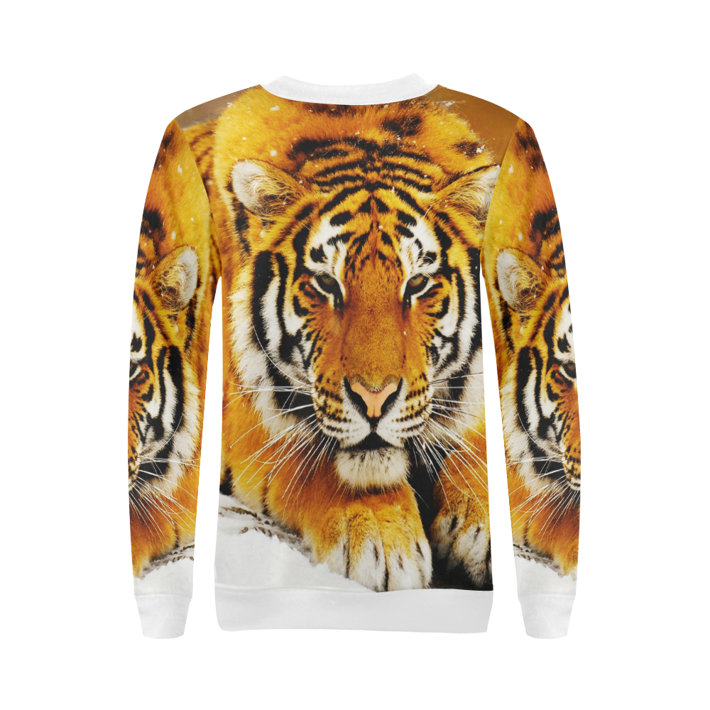 Siberian Tiger All Over Print Crewneck Sweatshirt for Women (Model H18)