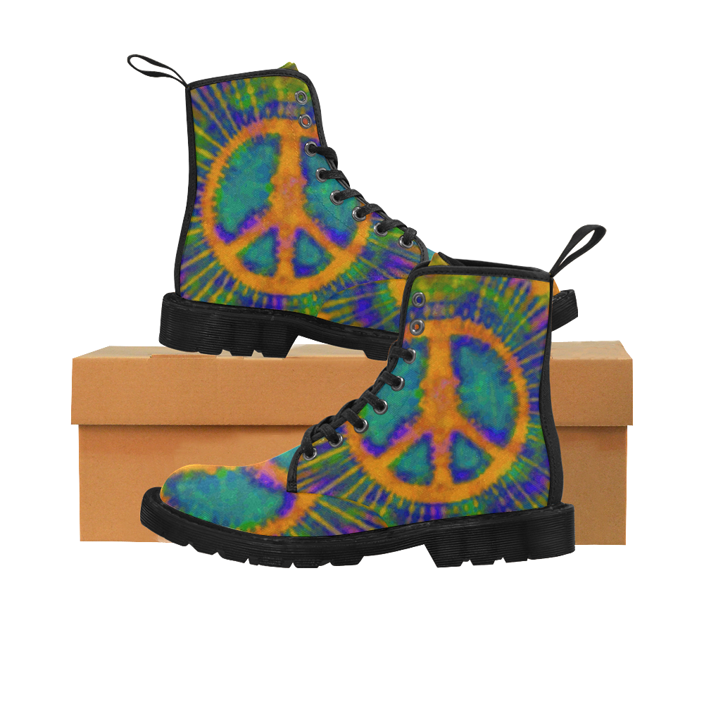 Psychedelic Tie Dye Trippy Peace Sign Martin Boots for Women (Black) (Model 1203H)